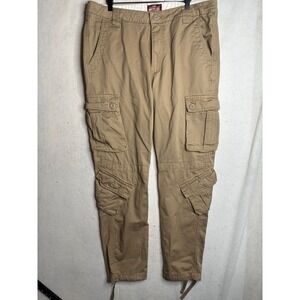 Matchstick Mens Cargo Pants Khaki Tan Multi Pocket Cotton Workwear 38 x 32